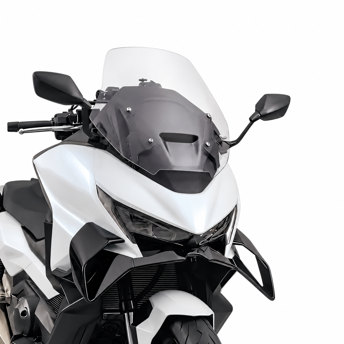 Black front winglets installed on Forza 750 2025–2026, front three-quarter view. Motorcycle not included.