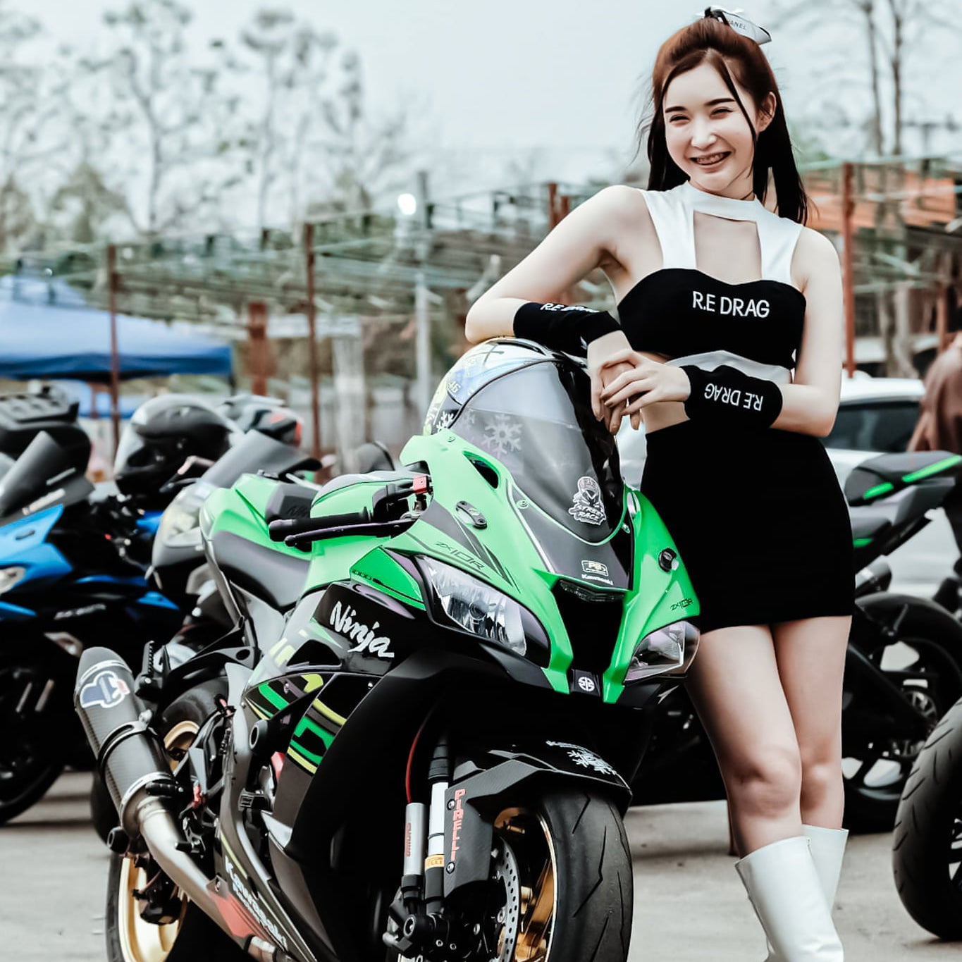 For Kawasaki ZX4R/6R/10R/ninja Carbon Mirror Block Integrated turn signals