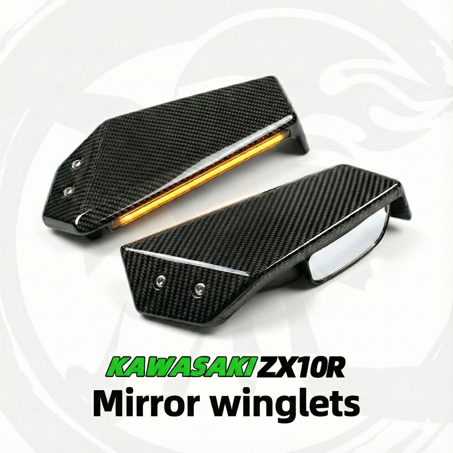 For Kawasaki ZX10R 2011-2026 Mirror Winglets with Integrated LED Turn Signals | High-Quality Dry Carbon - Matt Black image 1